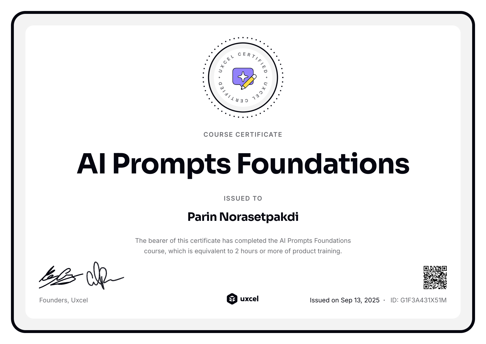 Parin Norasetpakdi's certificate